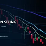 Trader profesional menghitung ukuran lot forex berdasarkan risiko satu persen dan jarak stop loss pada layar grafik